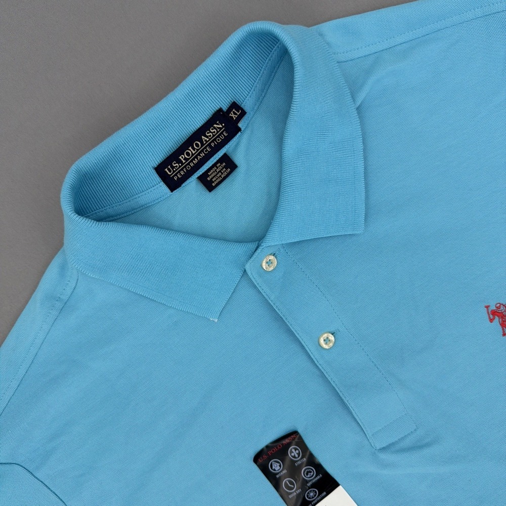 U.S. Polo Assn Performance Pique Polo Shirt Men's XL Blue Pony Short Sleeve Golf